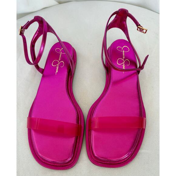 Jessica Simpson Betania Ankle Strap Flat Sandals Pink Size 8.5 M NWT - Picture 3 of 5